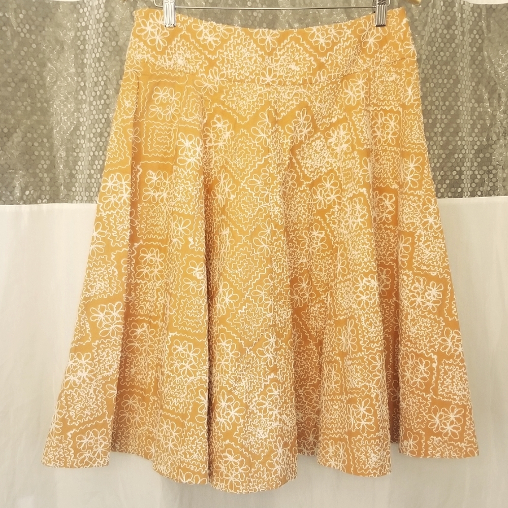 Robert Rodriguez Embroidered Cotton Flared Skirt, Apricot, 8, NWT, Vintage